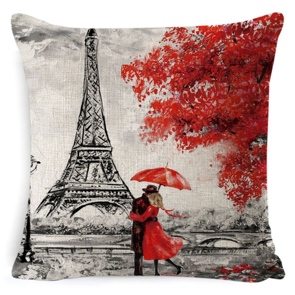 Eiffel Tower and Couple Pillow Cover